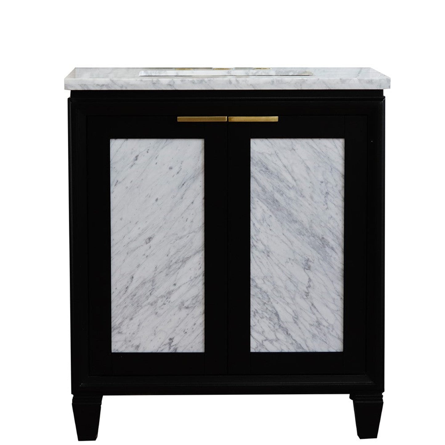 Bellaterra Home Trento 31" 2-Door 1-Drawer Black Freestanding Vanity Set With Ceramic Undermount Rectangular Sink and White Carrara Marble Top