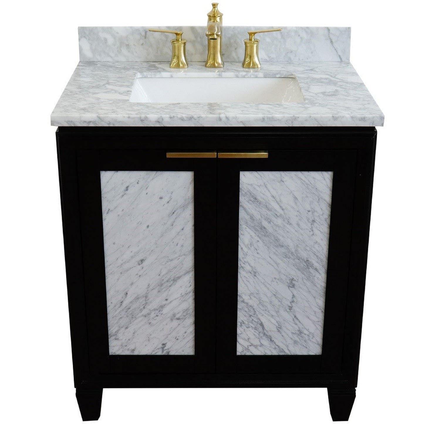Bellaterra Home Trento 31" 2-Door 1-Drawer Black Freestanding Vanity Set With Ceramic Undermount Rectangular Sink and White Carrara Marble Top