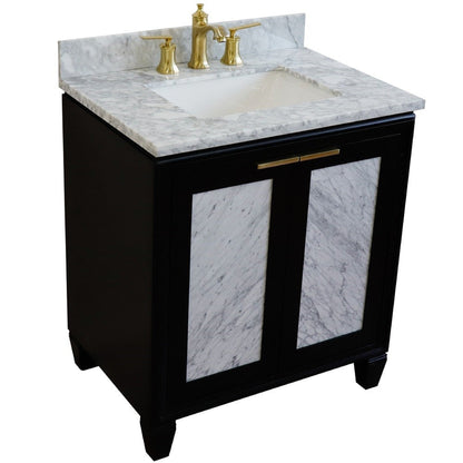 Bellaterra Home Trento 31" 2-Door 1-Drawer Black Freestanding Vanity Set With Ceramic Undermount Rectangular Sink and White Carrara Marble Top