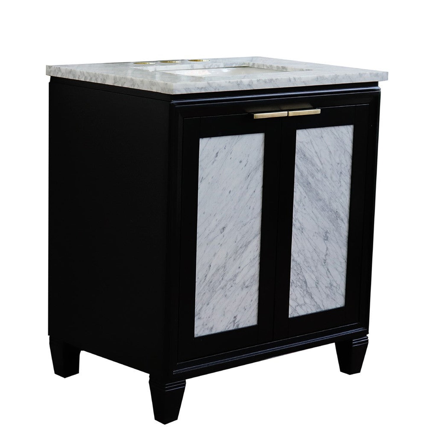 Bellaterra Home Trento 31" 2-Door 1-Drawer Black Freestanding Vanity Set With Ceramic Undermount Rectangular Sink and White Carrara Marble Top