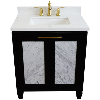Bellaterra Home Trento 31" 2-Door 1-Drawer Black Freestanding Vanity Set With Ceramic Undermount Rectangular Sink and White Quartz Top