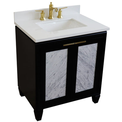 Bellaterra Home Trento 31" 2-Door 1-Drawer Black Freestanding Vanity Set With Ceramic Undermount Rectangular Sink and White Quartz Top