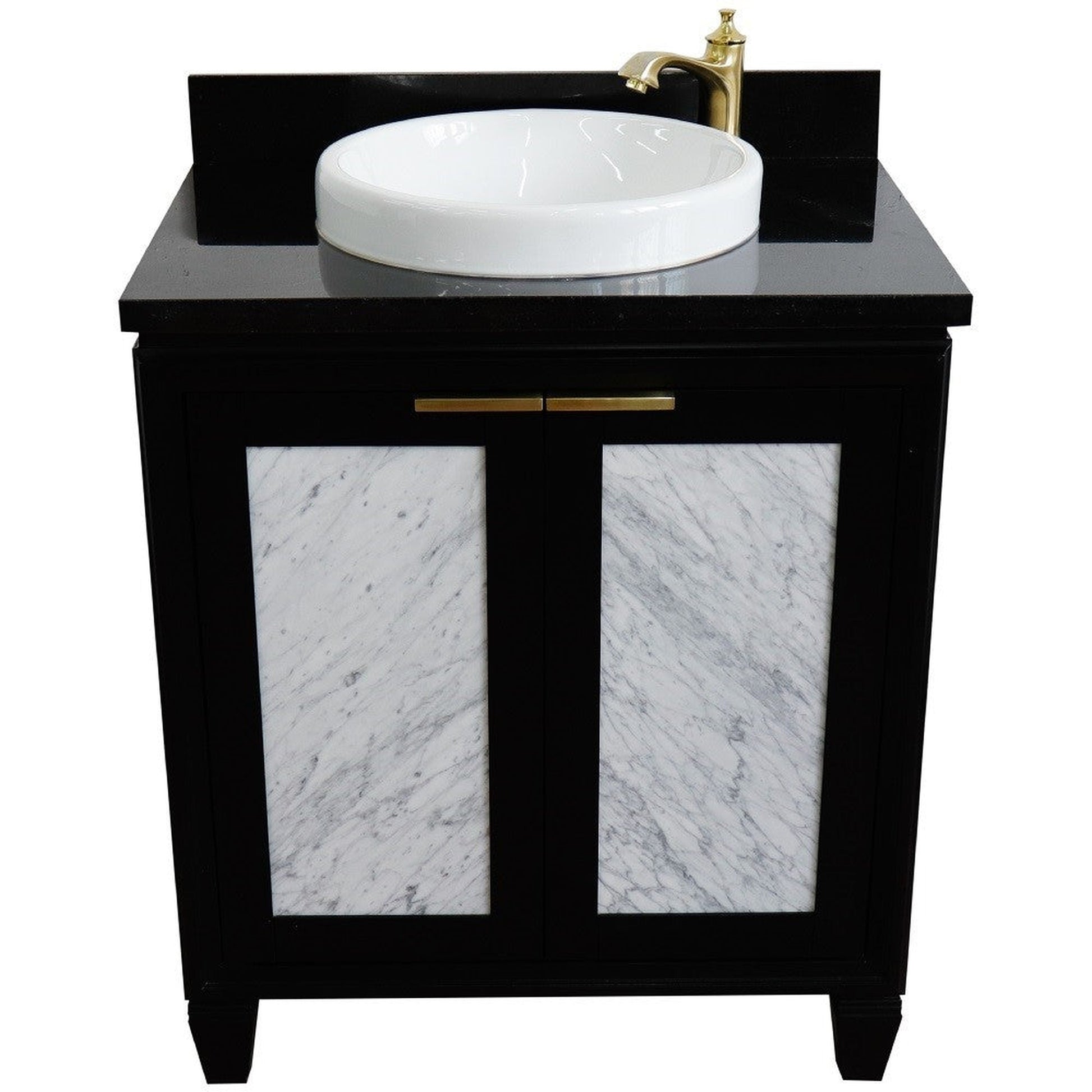 Bellaterra Home Trento 31" 2-Door 1-Drawer Black Freestanding Vanity Set With Ceramic Vessel Sink and Black Galaxy Granite Top