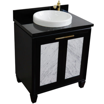 Bellaterra Home Trento 31" 2-Door 1-Drawer Black Freestanding Vanity Set With Ceramic Vessel Sink and Black Galaxy Granite Top