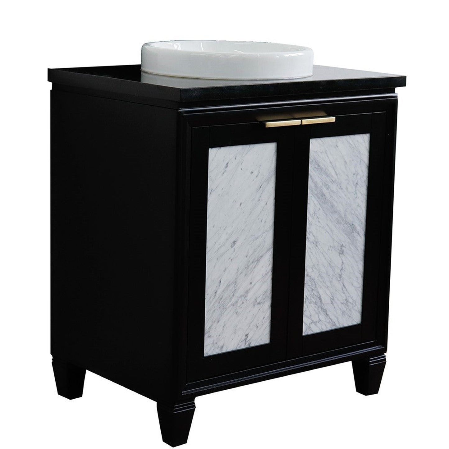 Bellaterra Home Trento 31" 2-Door 1-Drawer Black Freestanding Vanity Set With Ceramic Vessel Sink and Black Galaxy Granite Top