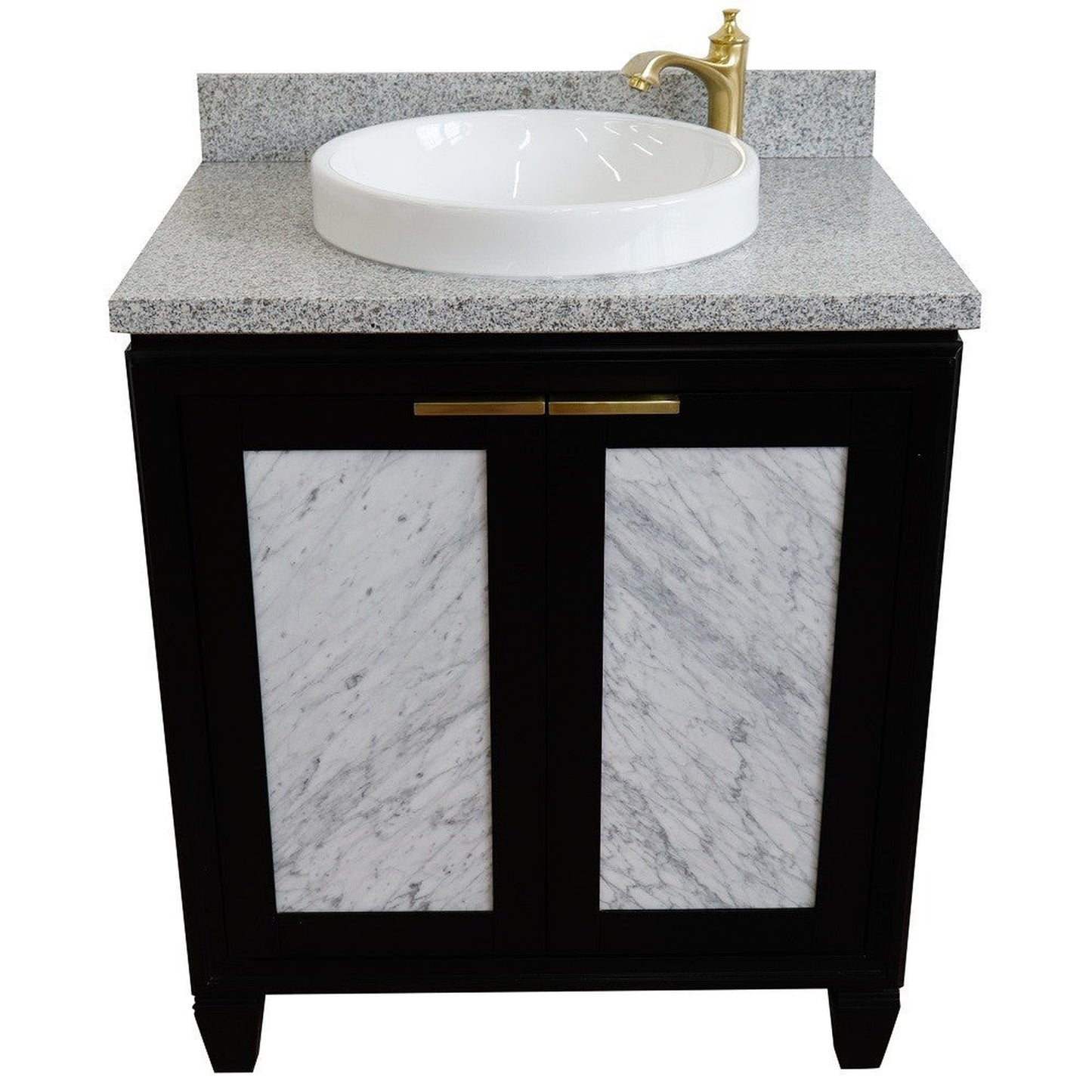 Bellaterra Home Trento 31" 2-Door 1-Drawer Black Freestanding Vanity Set With Ceramic Vessel Sink and Gray Granite Top