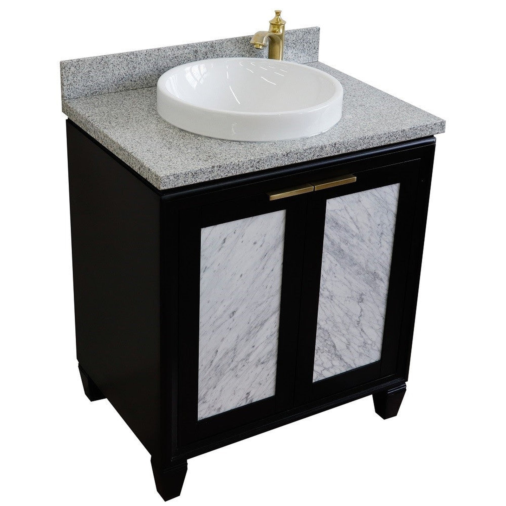 Bellaterra Home Trento 31" 2-Door 1-Drawer Black Freestanding Vanity Set With Ceramic Vessel Sink and Gray Granite Top