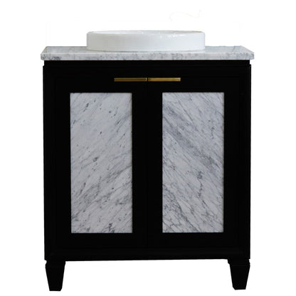 Bellaterra Home Trento 31" 2-Door 1-Drawer Black Freestanding Vanity Set With Ceramic Vessel Sink and White Carrara Marble Top