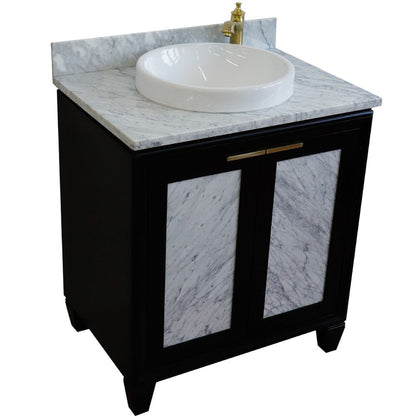 Bellaterra Home Trento 31" 2-Door 1-Drawer Black Freestanding Vanity Set With Ceramic Vessel Sink and White Carrara Marble Top