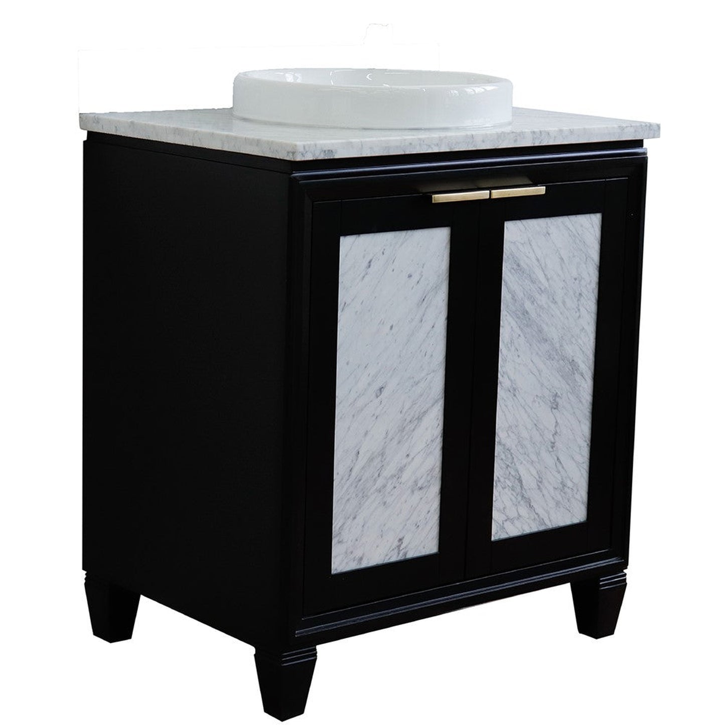 Bellaterra Home Trento 31" 2-Door 1-Drawer Black Freestanding Vanity Set With Ceramic Vessel Sink and White Carrara Marble Top