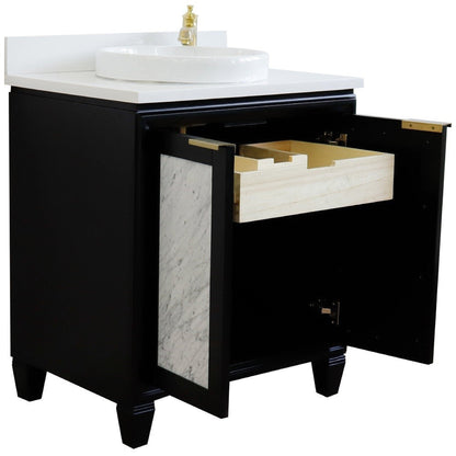 Bellaterra Home Trento 31" 2-Door 1-Drawer Black Freestanding Vanity Set With Ceramic Vessel Sink and White Quartz Top
