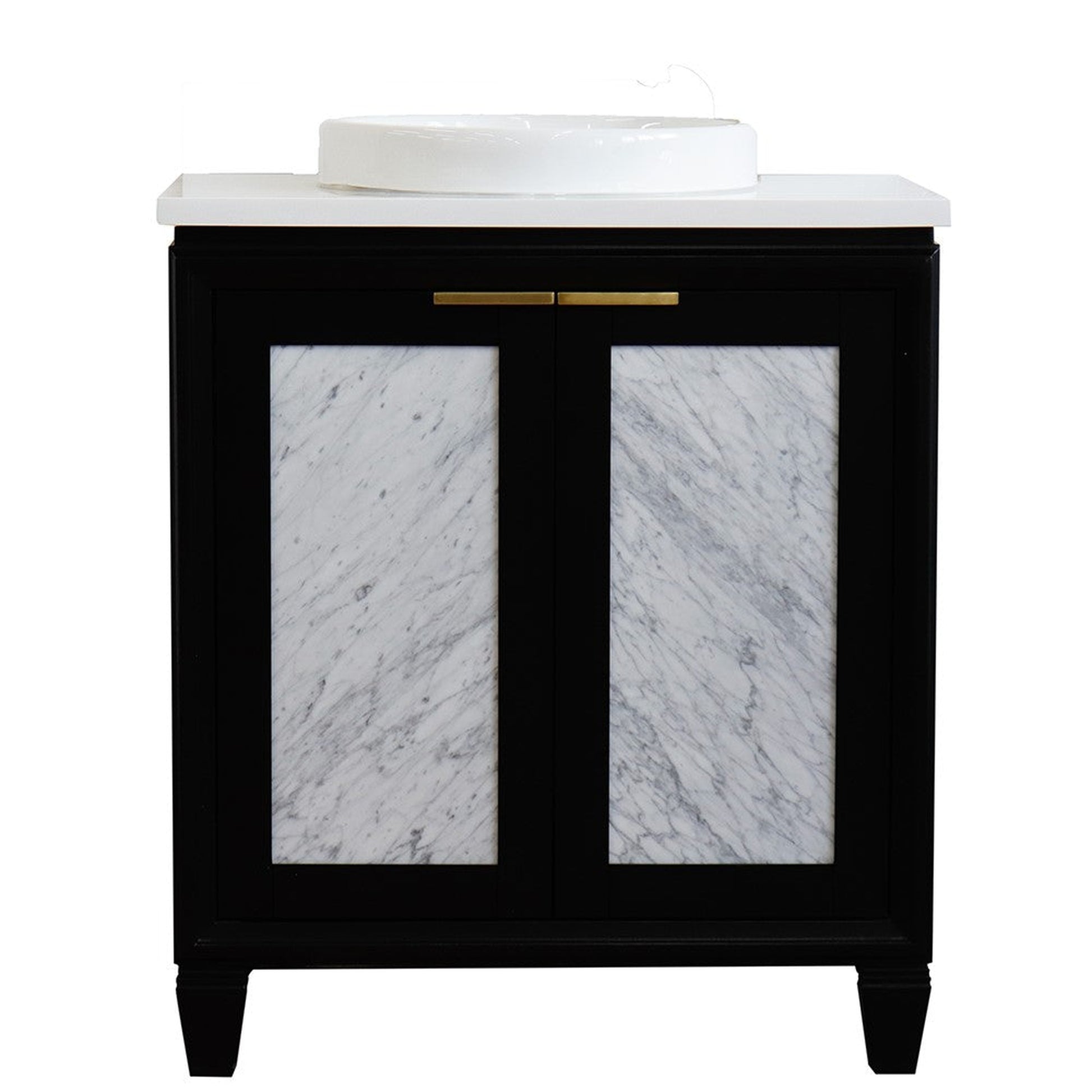 Bellaterra Home Trento 31" 2-Door 1-Drawer Black Freestanding Vanity Set With Ceramic Vessel Sink and White Quartz Top