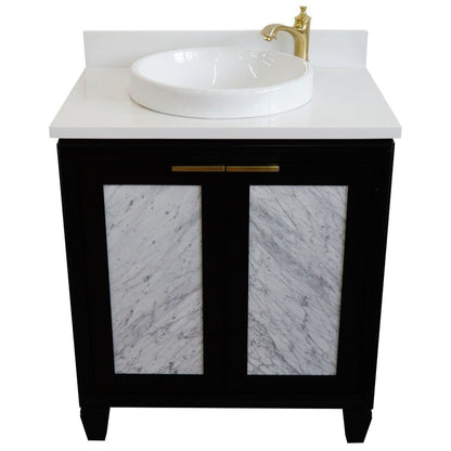 Bellaterra Home Trento 31" 2-Door 1-Drawer Black Freestanding Vanity Set With Ceramic Vessel Sink and White Quartz Top