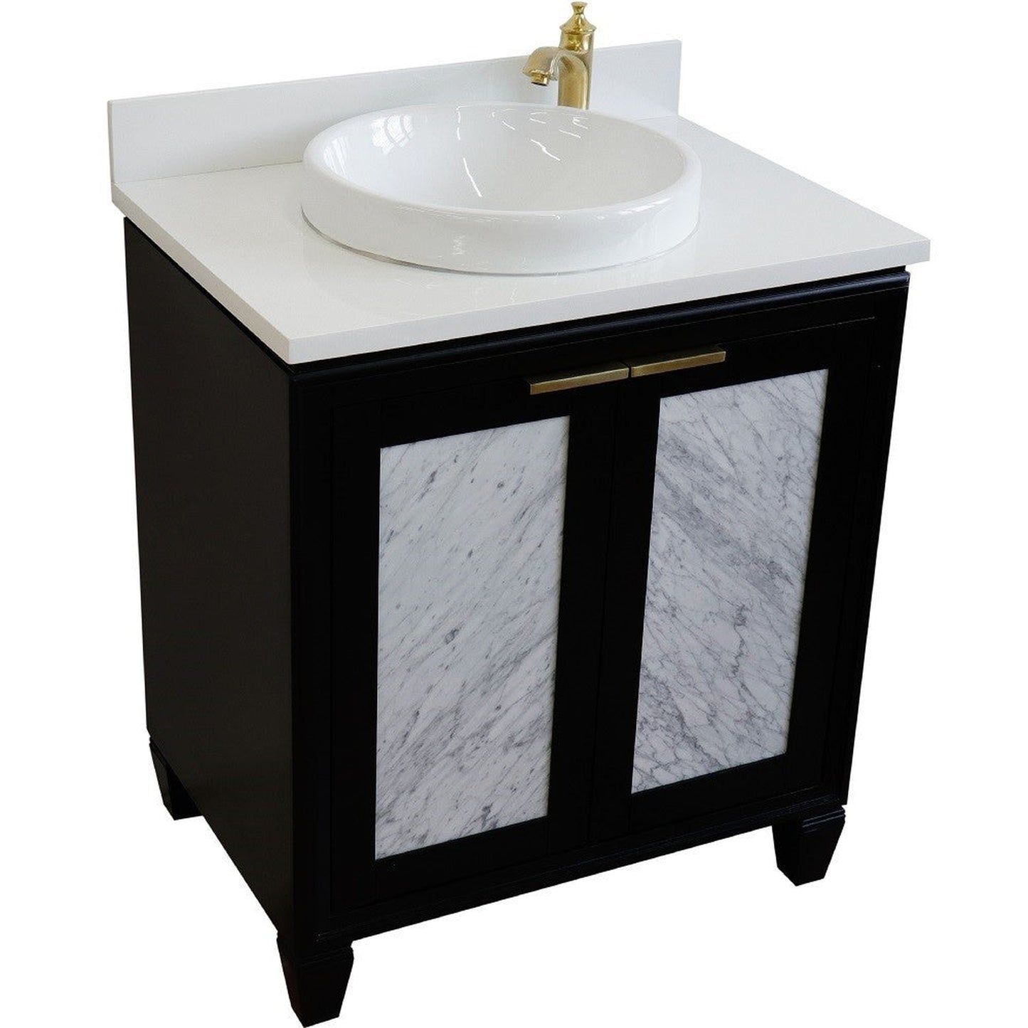 Bellaterra Home Trento 31" 2-Door 1-Drawer Black Freestanding Vanity Set With Ceramic Vessel Sink and White Quartz Top
