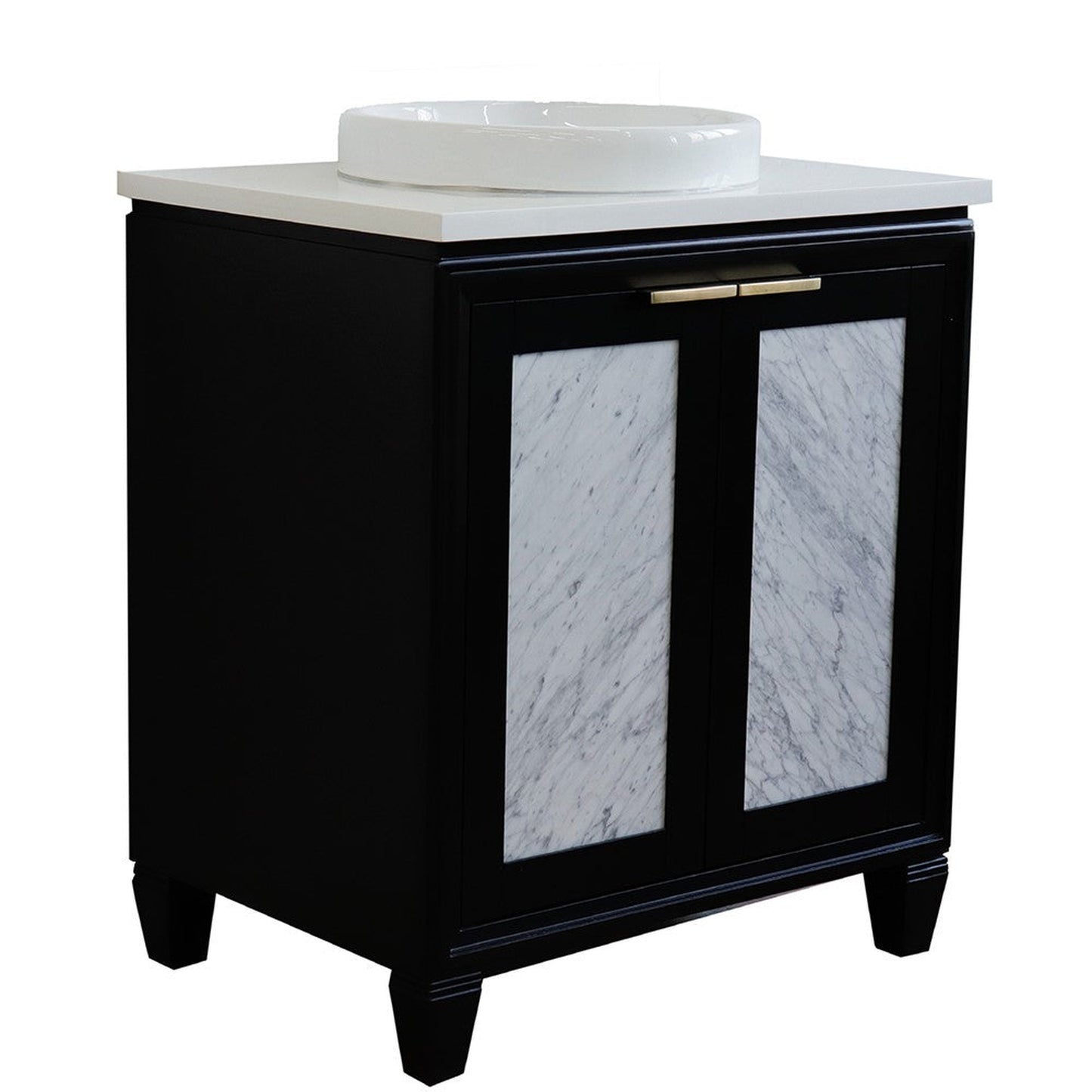 Bellaterra Home Trento 31" 2-Door 1-Drawer Black Freestanding Vanity Set With Ceramic Vessel Sink and White Quartz Top