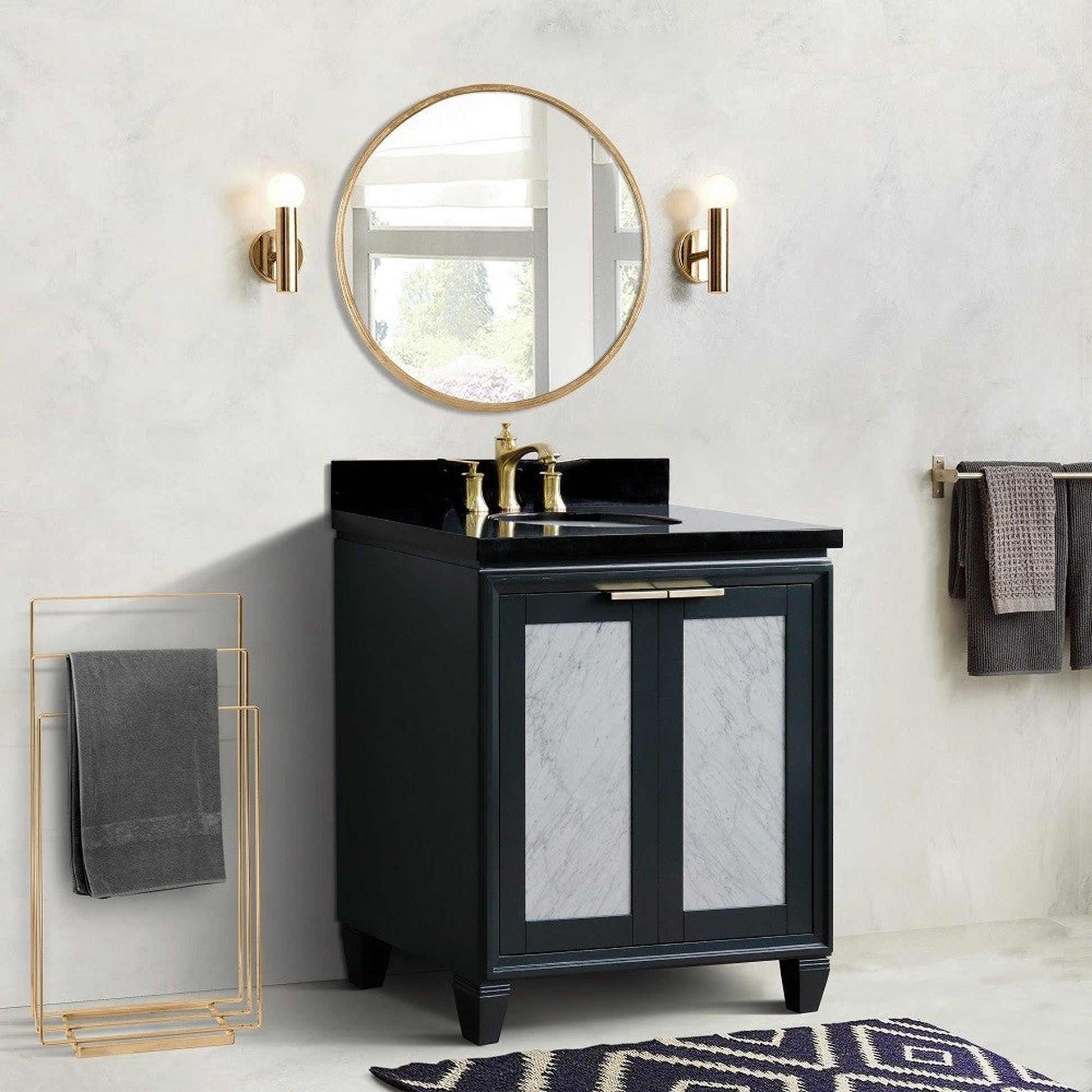 Bellaterra Home Trento 31" 2-Door 1-Drawer Dark Gray Freestanding Vanity Set With Ceramic Undermount Oval Sink and Black Galaxy Granite Top
