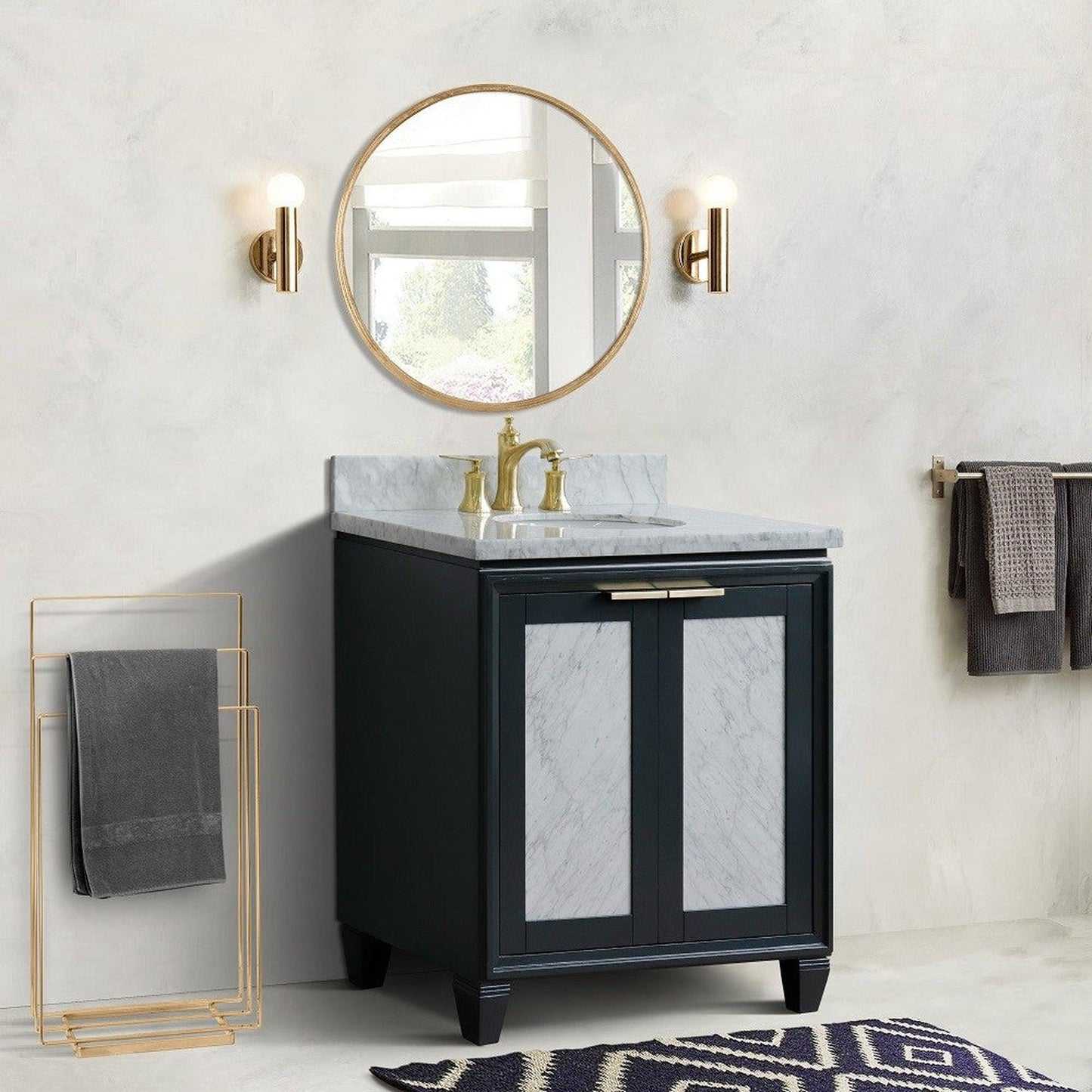 Bellaterra Home Trento 31" 2-Door 1-Drawer Dark Gray Freestanding Vanity Set With Ceramic Undermount Oval Sink and White Carrara Marble Top