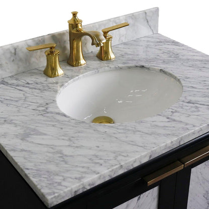 Bellaterra Home Trento 31" 2-Door 1-Drawer Dark Gray Freestanding Vanity Set With Ceramic Undermount Oval Sink and White Carrara Marble Top