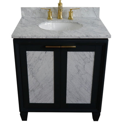 Bellaterra Home Trento 31" 2-Door 1-Drawer Dark Gray Freestanding Vanity Set With Ceramic Undermount Oval Sink and White Carrara Marble Top