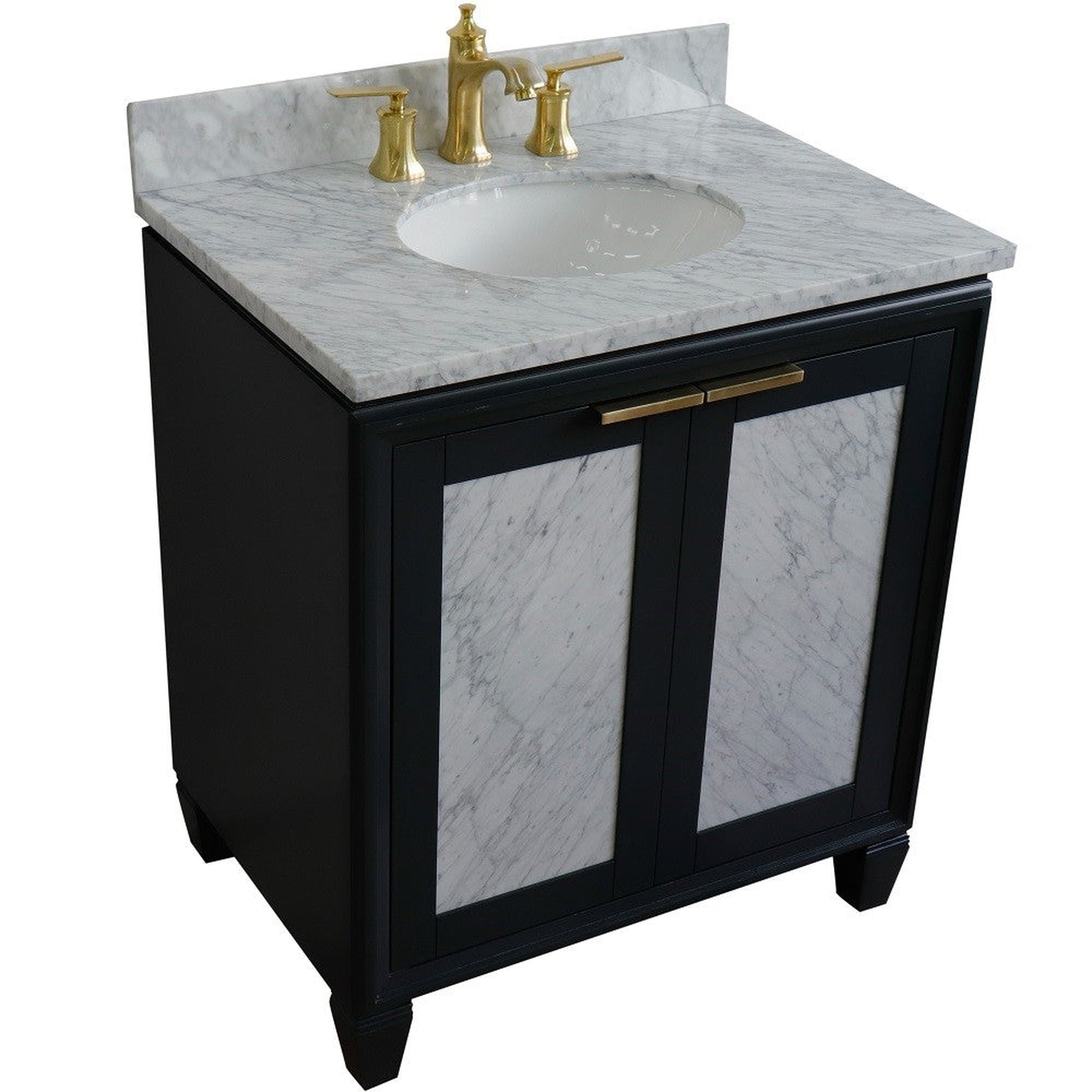 Bellaterra Home Trento 31" 2-Door 1-Drawer Dark Gray Freestanding Vanity Set With Ceramic Undermount Oval Sink and White Carrara Marble Top