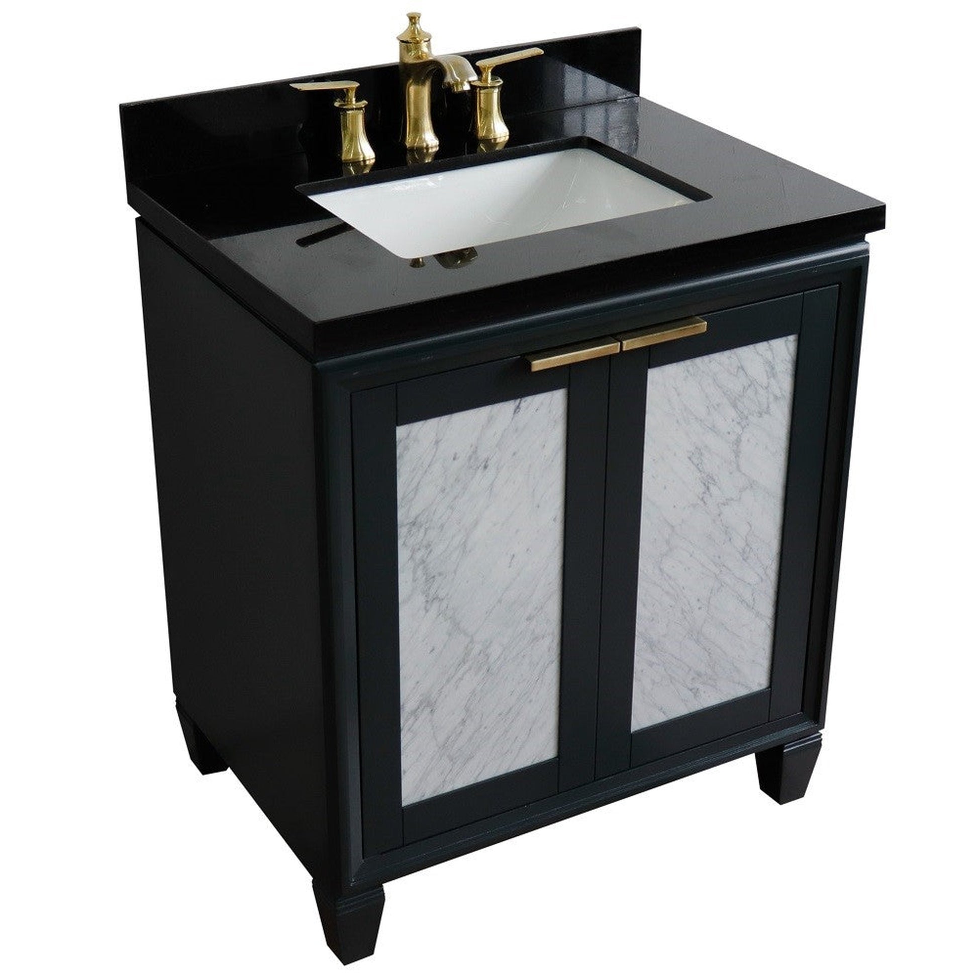 Bellaterra Home Trento 31" 2-Door 1-Drawer Dark Gray Freestanding Vanity Set With Ceramic Undermount Rectangular Sink and Black Galaxy Granite Top