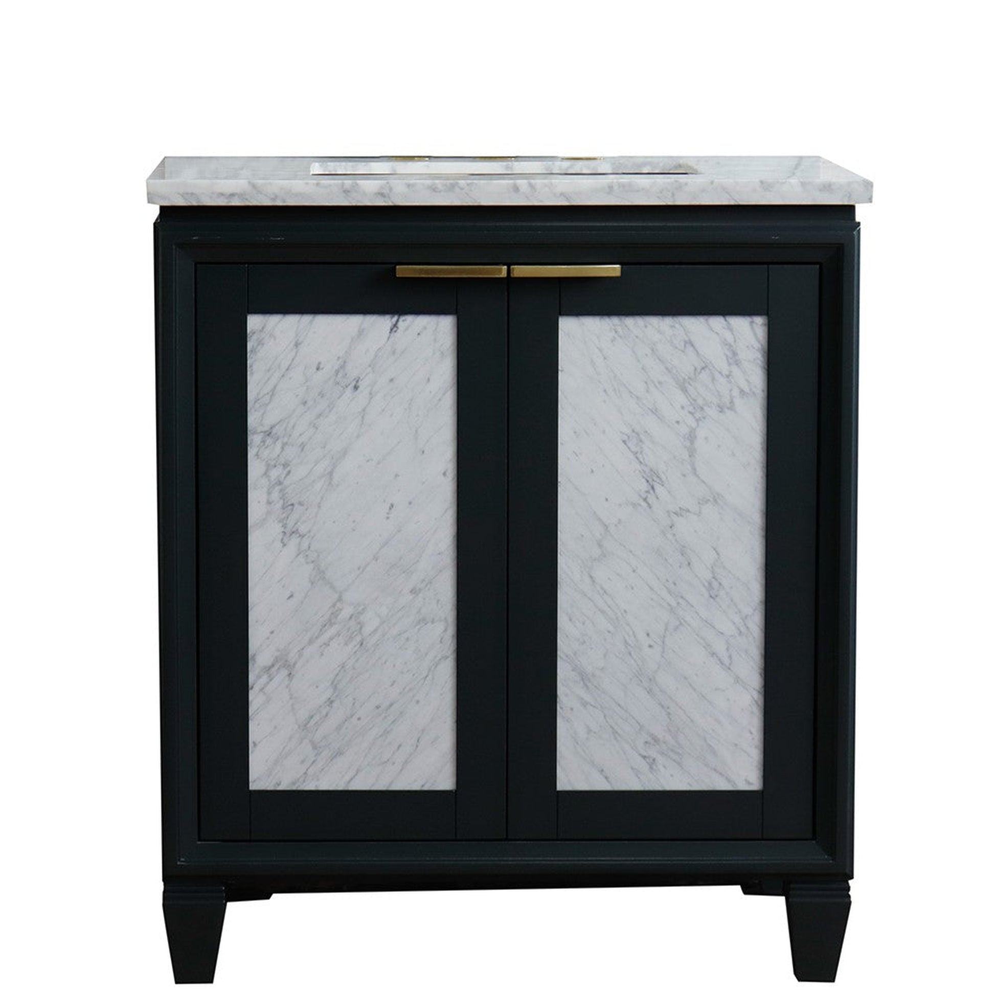 Bellaterra Home Trento 31" 2-Door 1-Drawer Dark Gray Freestanding Vanity Set With Ceramic Undermount Rectangular Sink and White Carrara Marble Top