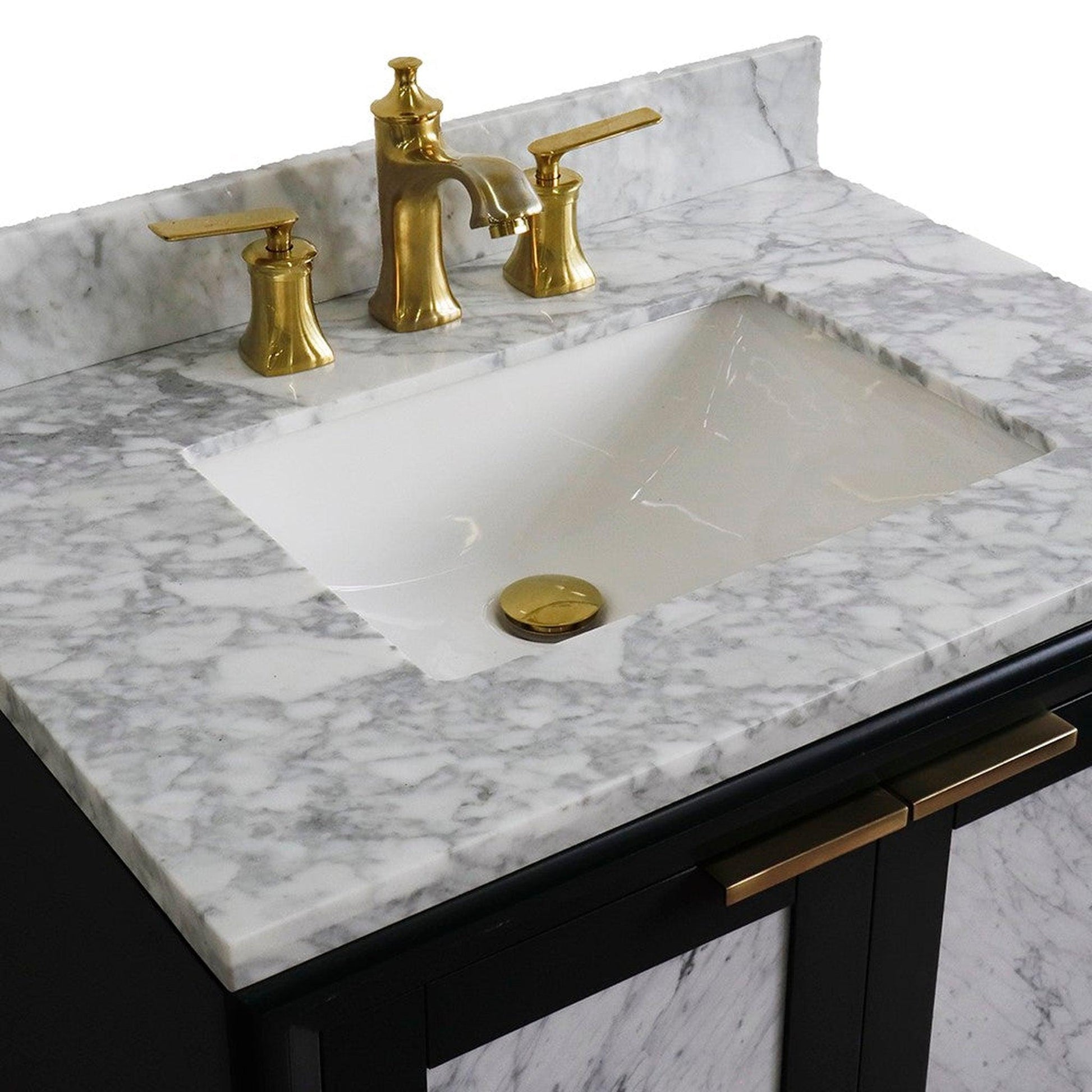 Bellaterra Home Trento 31" 2-Door 1-Drawer Dark Gray Freestanding Vanity Set With Ceramic Undermount Rectangular Sink and White Carrara Marble Top