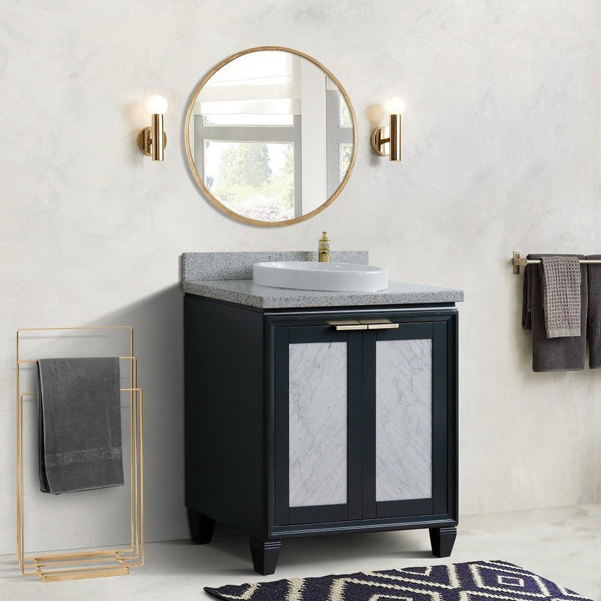 Bellaterra Home Trento 31" 2-Door 1-Drawer Dark Gray Freestanding Vanity Set With Ceramic Vessel Sink and Gray Granite Top