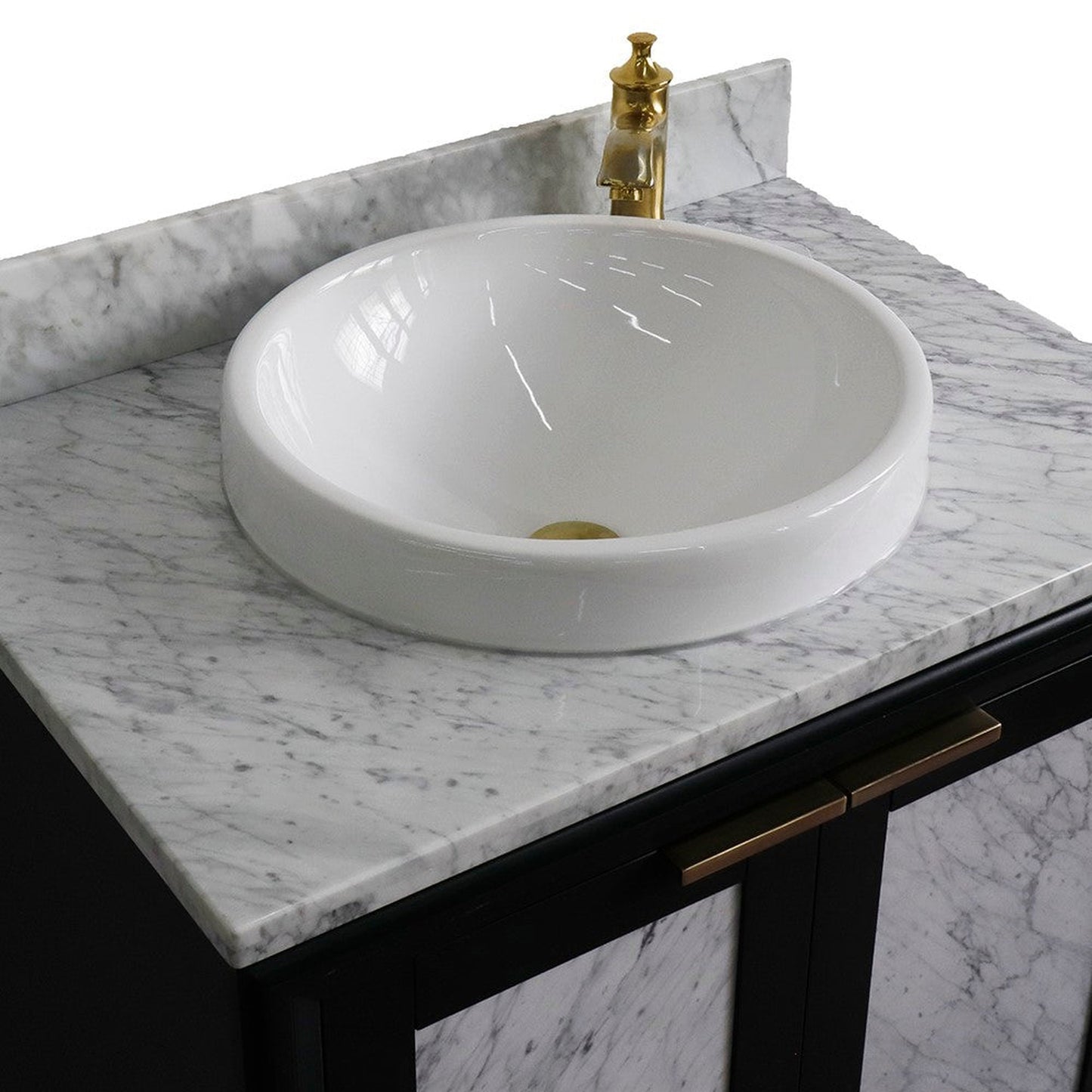 Bellaterra Home Trento 31" 2-Door 1-Drawer Dark Gray Freestanding Vanity Set With Ceramic Vessel Sink and White Carrara Marble Top