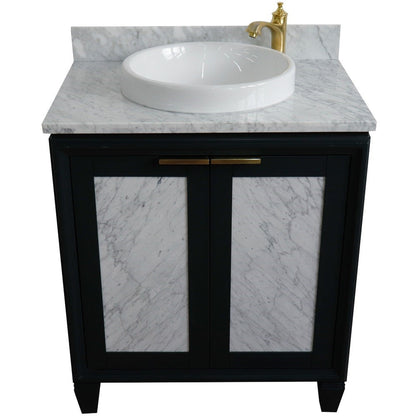 Bellaterra Home Trento 31" 2-Door 1-Drawer Dark Gray Freestanding Vanity Set With Ceramic Vessel Sink and White Carrara Marble Top