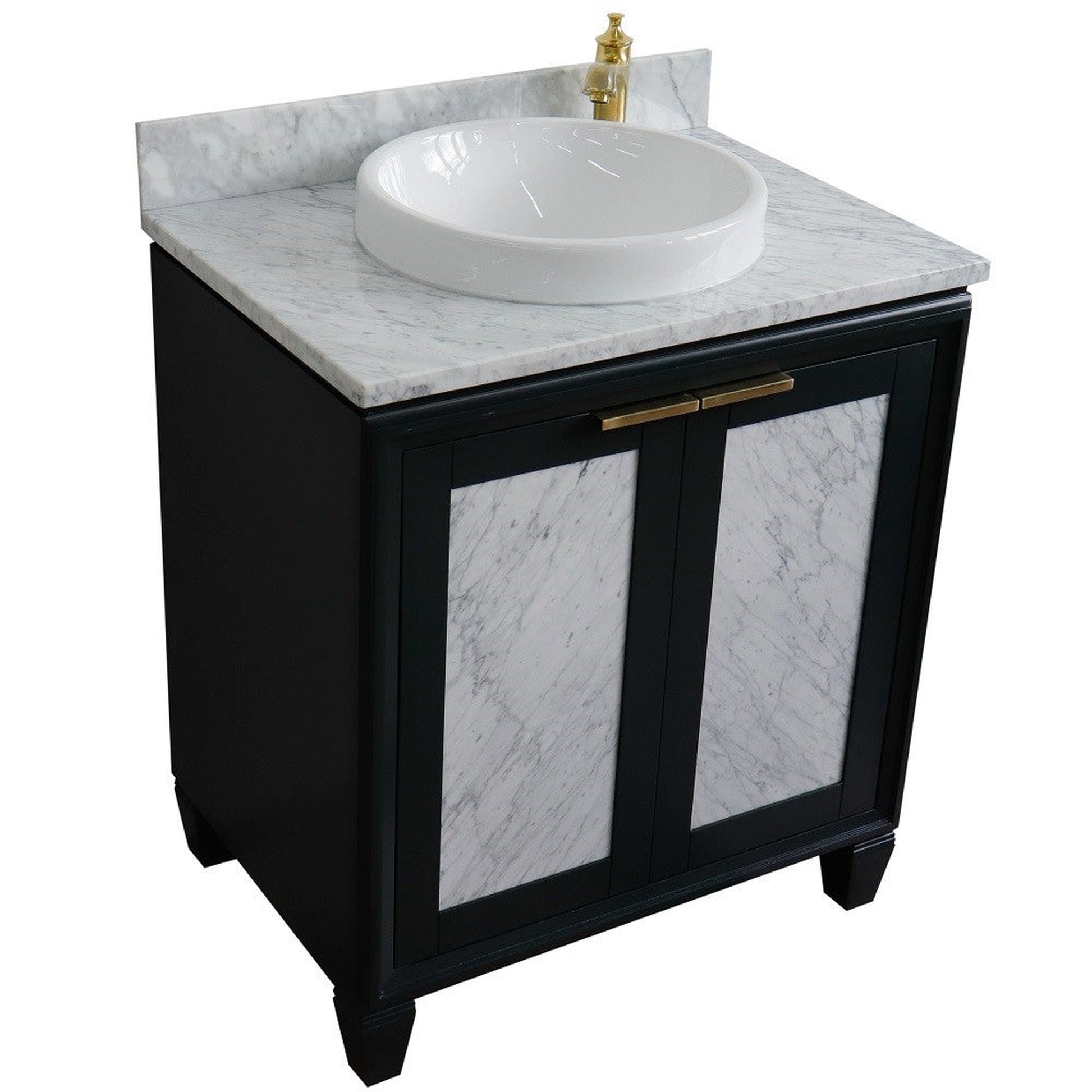 Bellaterra Home Trento 31" 2-Door 1-Drawer Dark Gray Freestanding Vanity Set With Ceramic Vessel Sink and White Carrara Marble Top