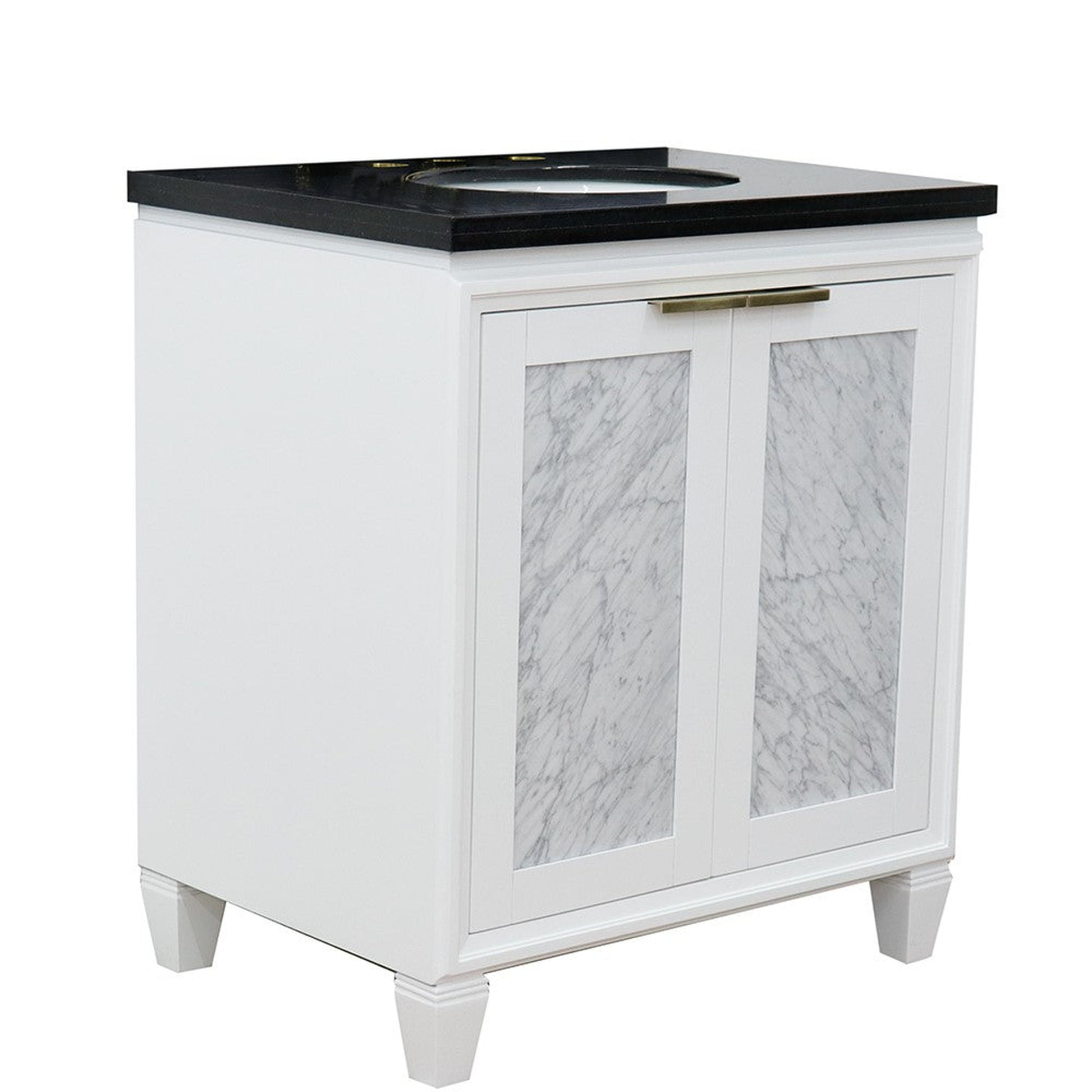Bellaterra Home Trento 31" 2-Door 1-Drawer White Freestanding Vanity Set With Ceramic Undermount Oval Sink and Black Galaxy Granite Top