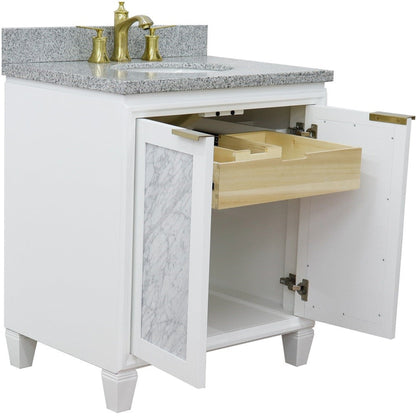 Bellaterra Home Trento 31" 2-Door 1-Drawer White Freestanding Vanity Set With Ceramic Undermount Oval Sink and Gray Granite Top