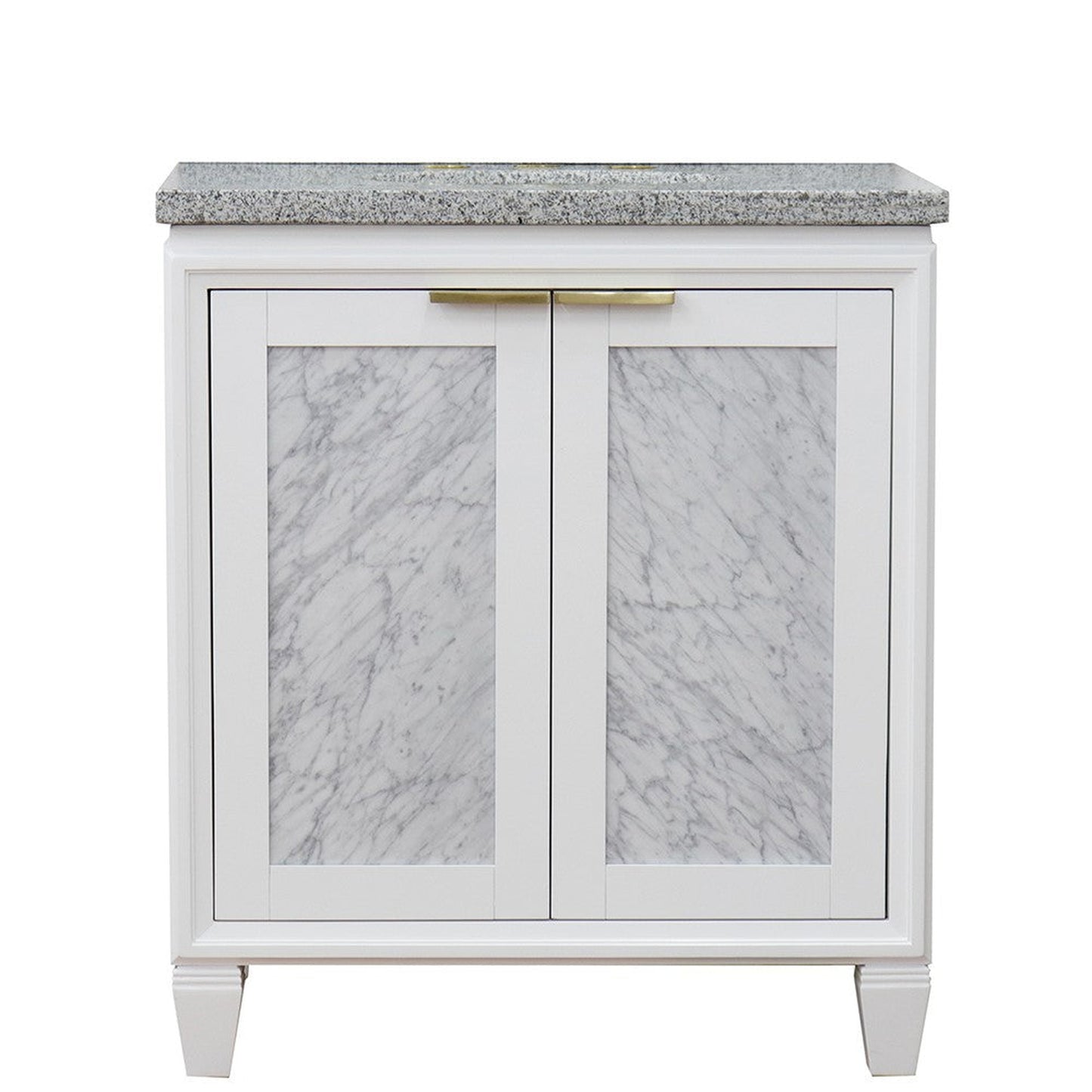 Bellaterra Home Trento 31" 2-Door 1-Drawer White Freestanding Vanity Set With Ceramic Undermount Oval Sink and Gray Granite Top