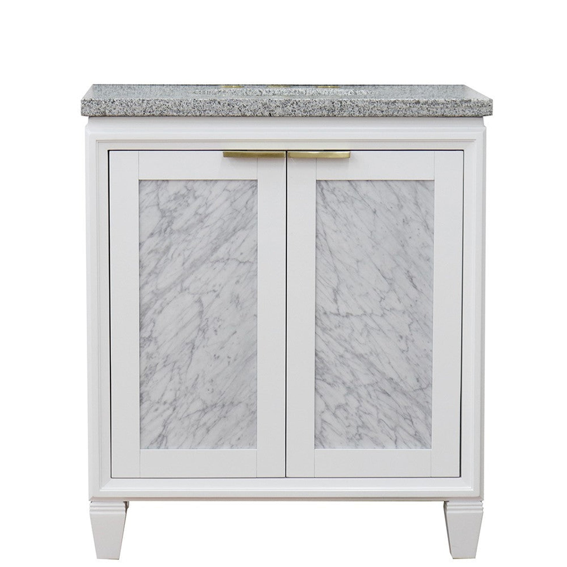 Bellaterra Home Trento 31" 2-Door 1-Drawer White Freestanding Vanity Set With Ceramic Undermount Oval Sink and Gray Granite Top