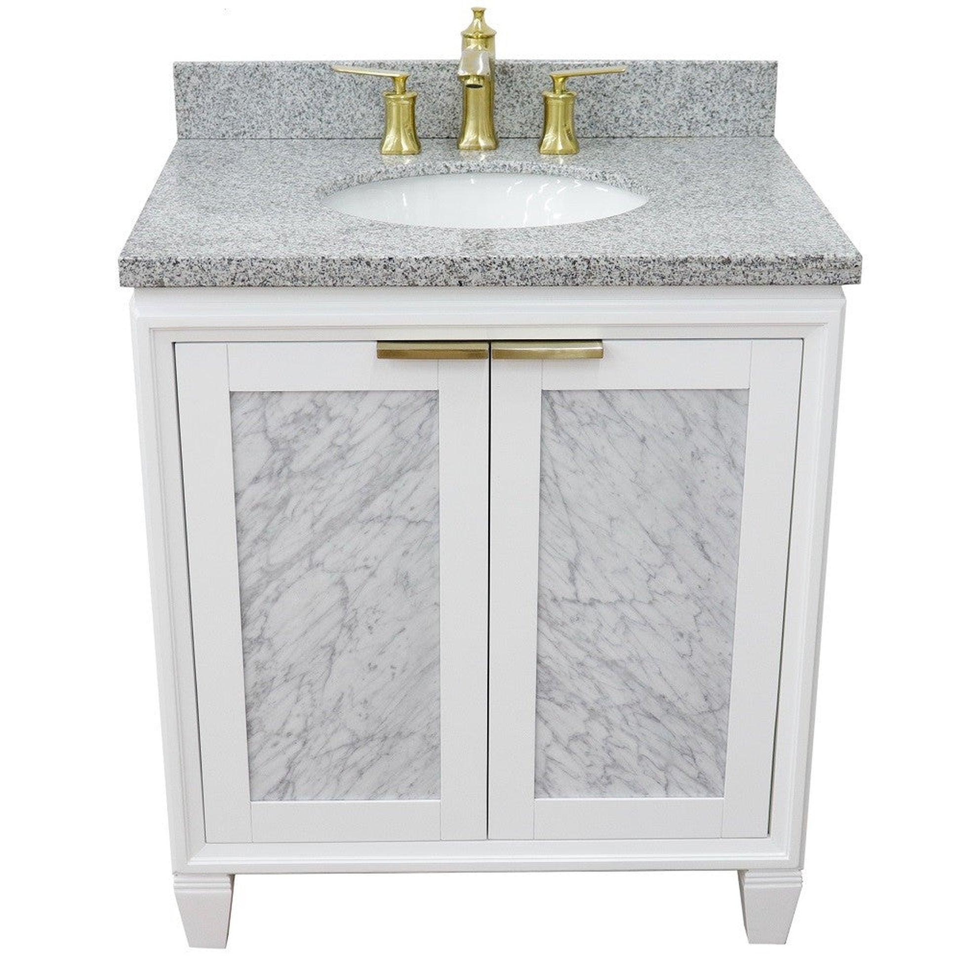 Bellaterra Home Trento 31" 2-Door 1-Drawer White Freestanding Vanity Set With Ceramic Undermount Oval Sink and Gray Granite Top