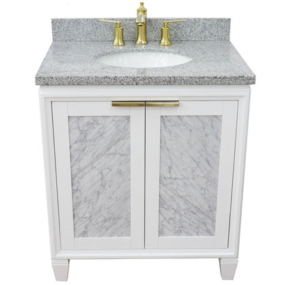 Bellaterra Home Trento 31" 2-Door 1-Drawer White Freestanding Vanity Set With Ceramic Undermount Oval Sink and Gray Granite Top