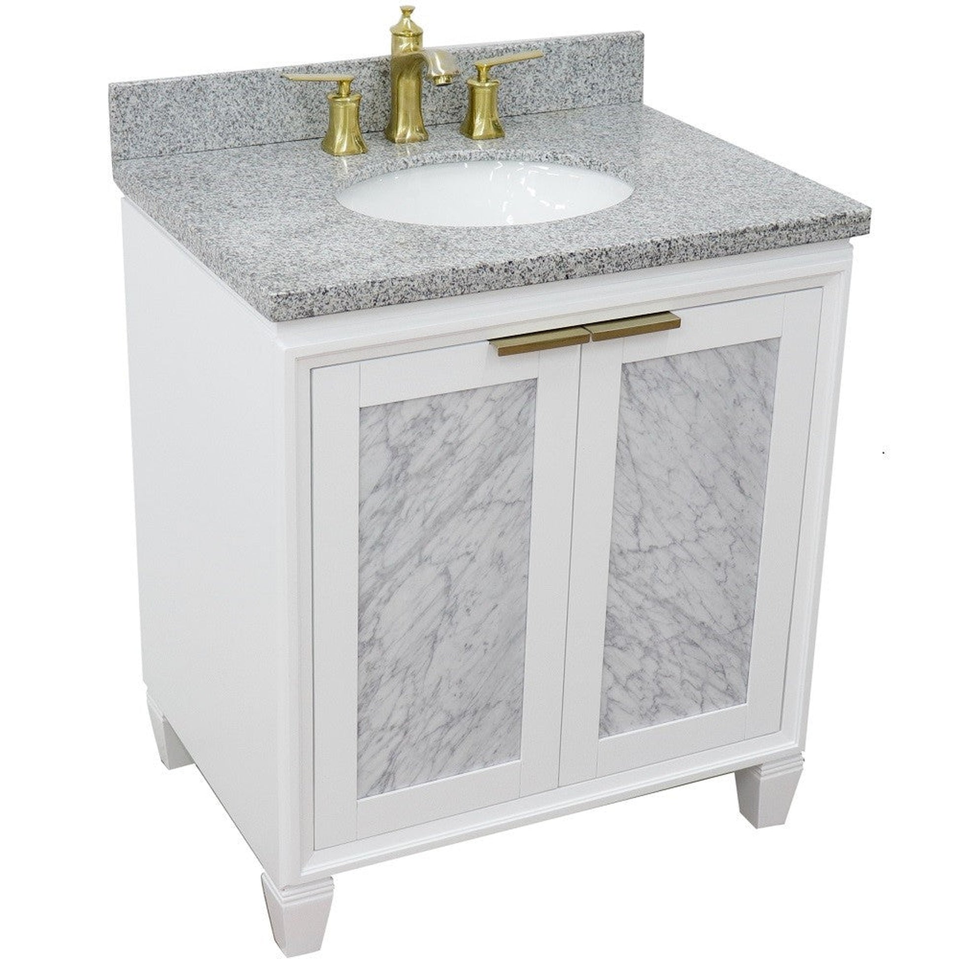 Bellaterra Home Trento 31" 2-Door 1-Drawer White Freestanding Vanity Set With Ceramic Undermount Oval Sink and Gray Granite Top