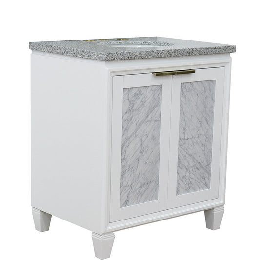 Bellaterra Home Trento 31" 2-Door 1-Drawer White Freestanding Vanity Set With Ceramic Undermount Oval Sink and Gray Granite Top