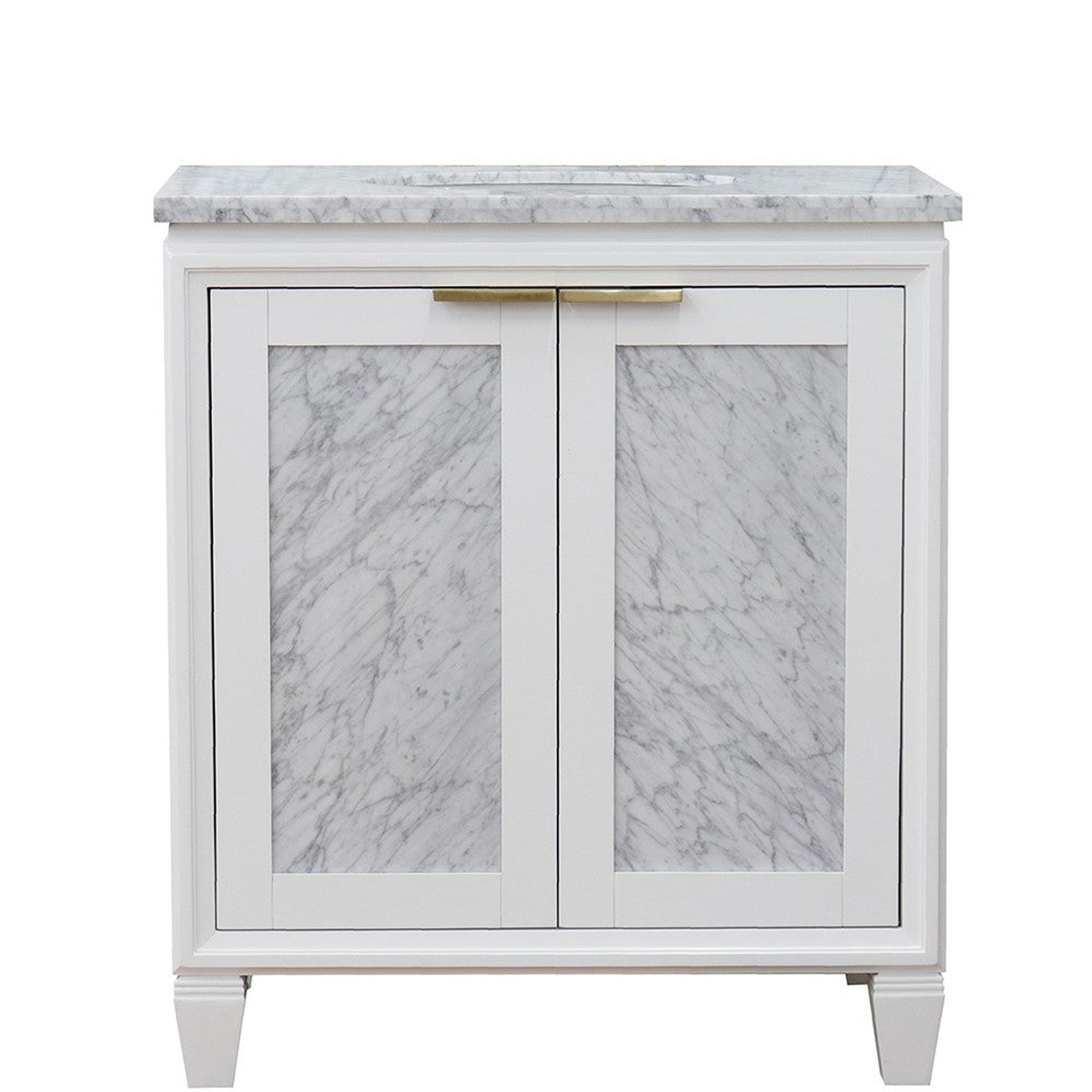 Bellaterra Home Trento 31" 2-Door 1-Drawer White Freestanding Vanity Set With Ceramic Undermount Oval Sink and White Carrara Marble Top