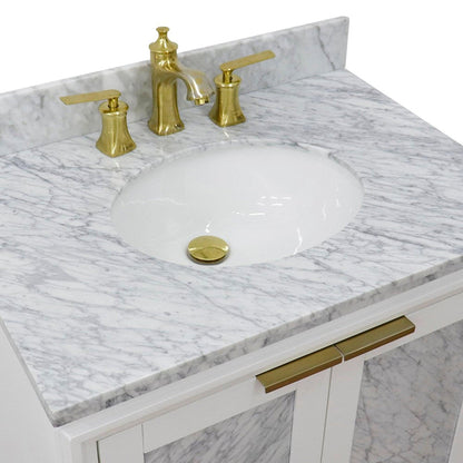 Bellaterra Home Trento 31" 2-Door 1-Drawer White Freestanding Vanity Set With Ceramic Undermount Oval Sink and White Carrara Marble Top