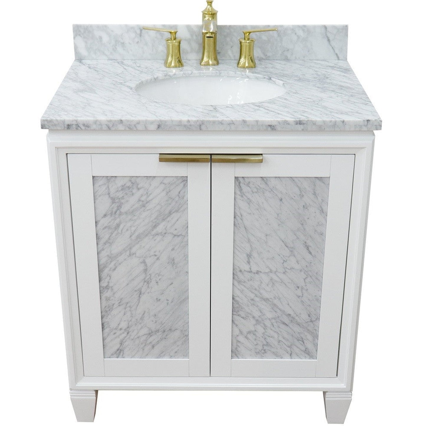 Bellaterra Home Trento 31" 2-Door 1-Drawer White Freestanding Vanity Set With Ceramic Undermount Oval Sink and White Carrara Marble Top