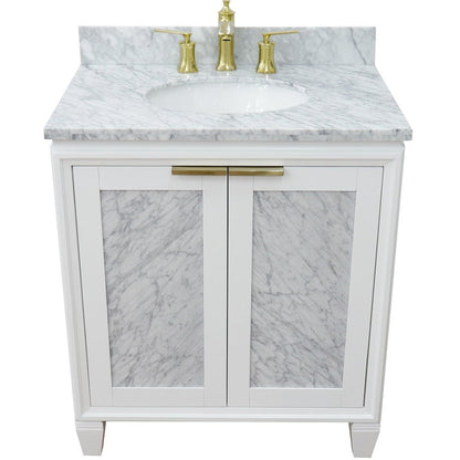 Bellaterra Home Trento 31" 2-Door 1-Drawer White Freestanding Vanity Set With Ceramic Undermount Oval Sink and White Carrara Marble Top