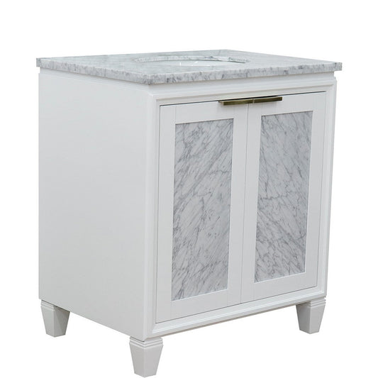 Bellaterra Home Trento 31" 2-Door 1-Drawer White Freestanding Vanity Set With Ceramic Undermount Oval Sink and White Carrara Marble Top