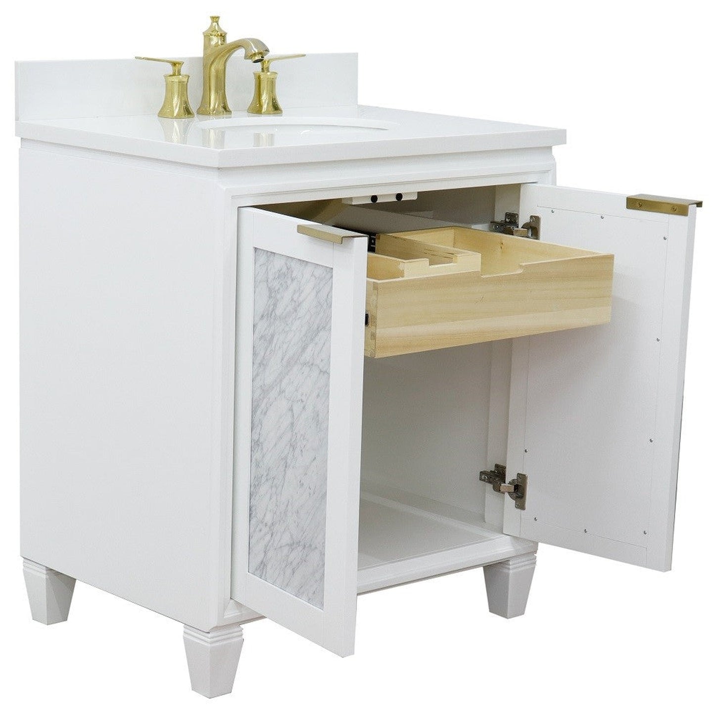 Bellaterra Home Trento 31" 2-Door 1-Drawer White Freestanding Vanity Set With Ceramic Undermount Oval Sink and White Quartz Top