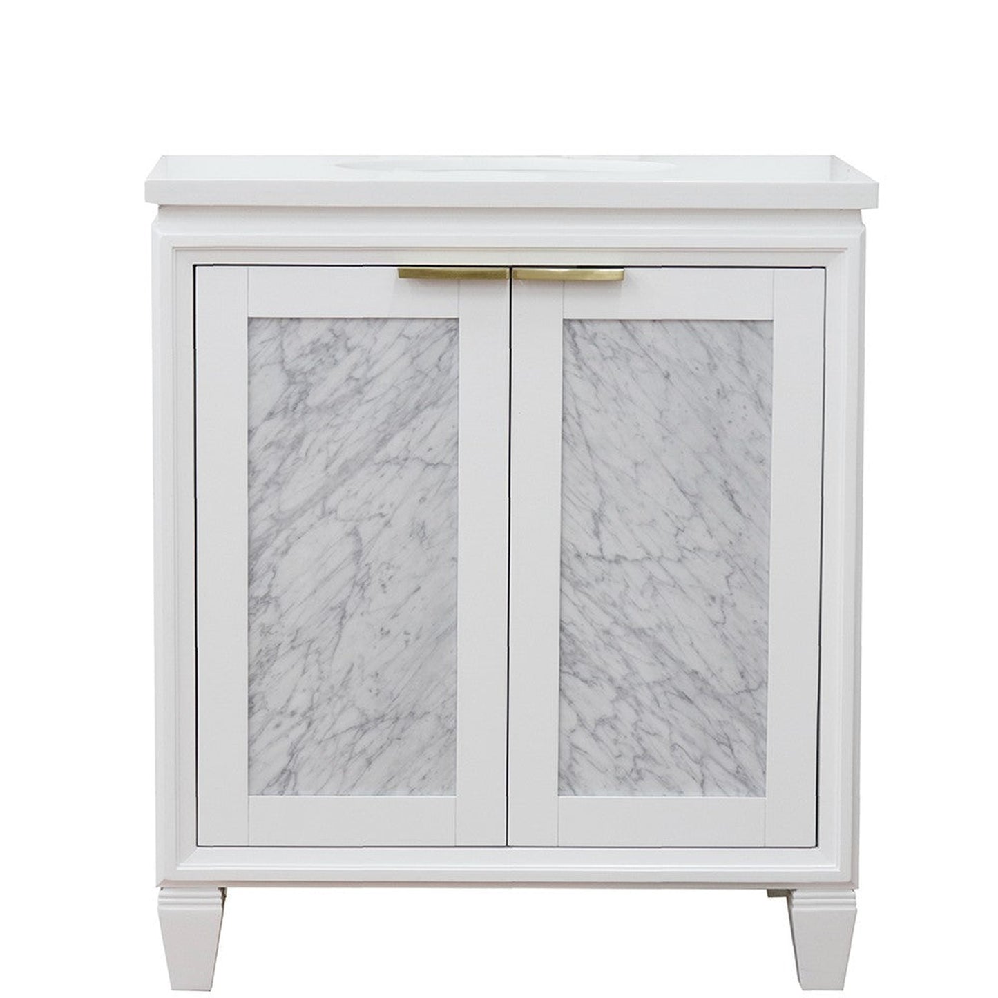 Bellaterra Home Trento 31" 2-Door 1-Drawer White Freestanding Vanity Set With Ceramic Undermount Oval Sink and White Quartz Top