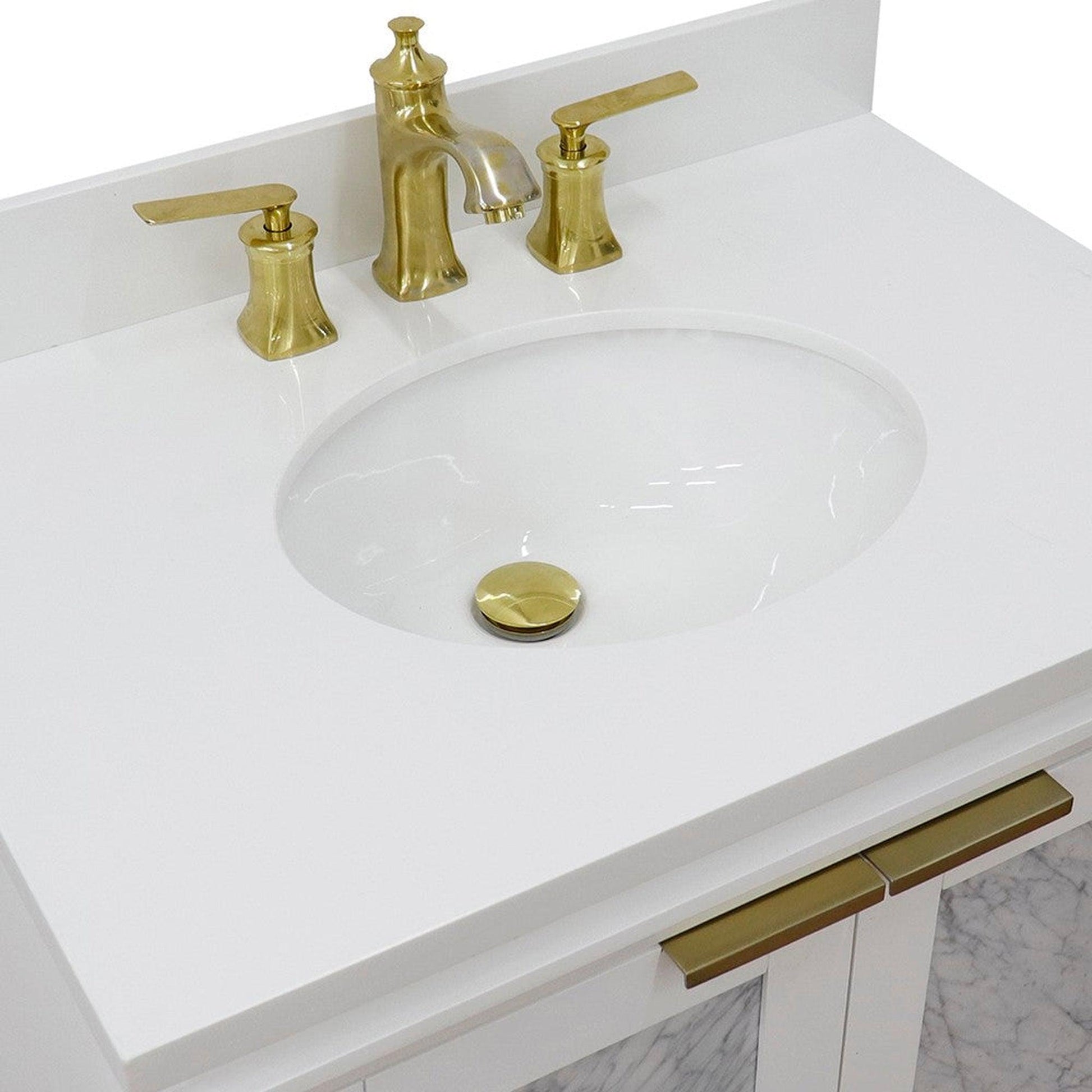 Bellaterra Home Trento 31" 2-Door 1-Drawer White Freestanding Vanity Set With Ceramic Undermount Oval Sink and White Quartz Top