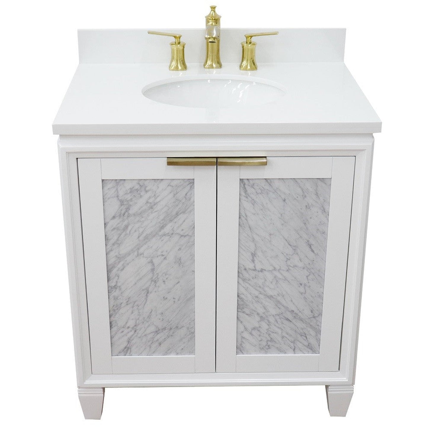 Bellaterra Home Trento 31" 2-Door 1-Drawer White Freestanding Vanity Set With Ceramic Undermount Oval Sink and White Quartz Top