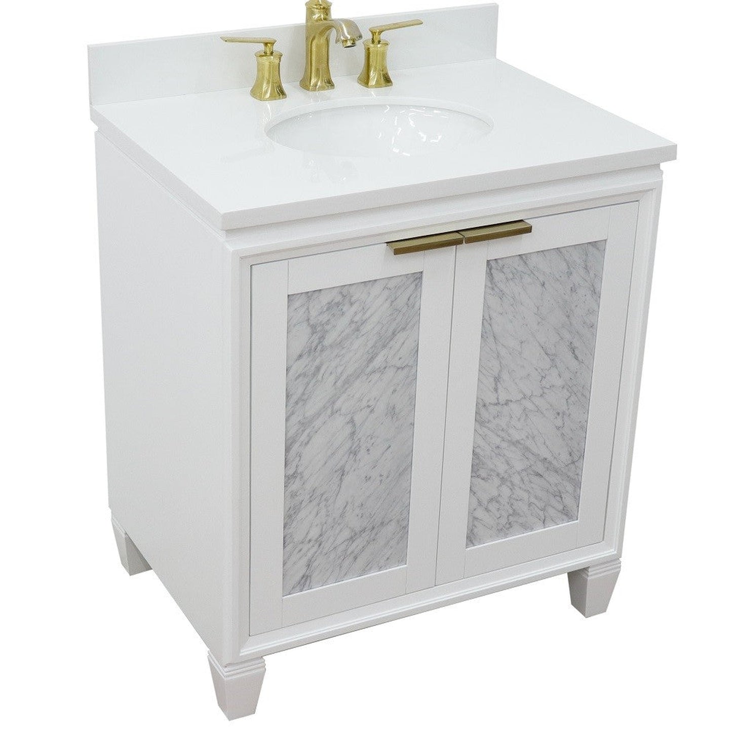 Bellaterra Home Trento 31" 2-Door 1-Drawer White Freestanding Vanity Set With Ceramic Undermount Oval Sink and White Quartz Top