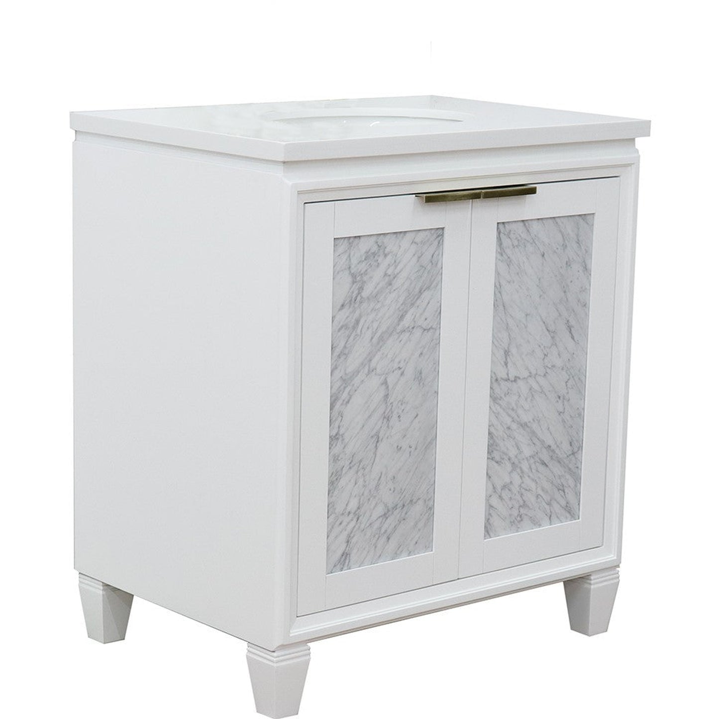 Bellaterra Home Trento 31" 2-Door 1-Drawer White Freestanding Vanity Set With Ceramic Undermount Oval Sink and White Quartz Top